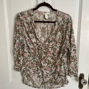 H&M Multicolor Leaf Pattern Blouse Butterfly top